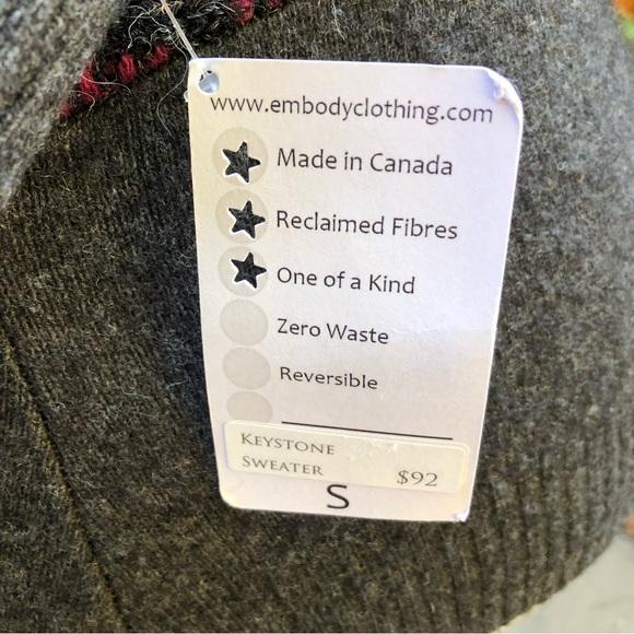 Patchwork Upcycled Sweaters Small Blue Red Gray Zip Up Sustainable Wool Acrylic - Picture 7 of 7